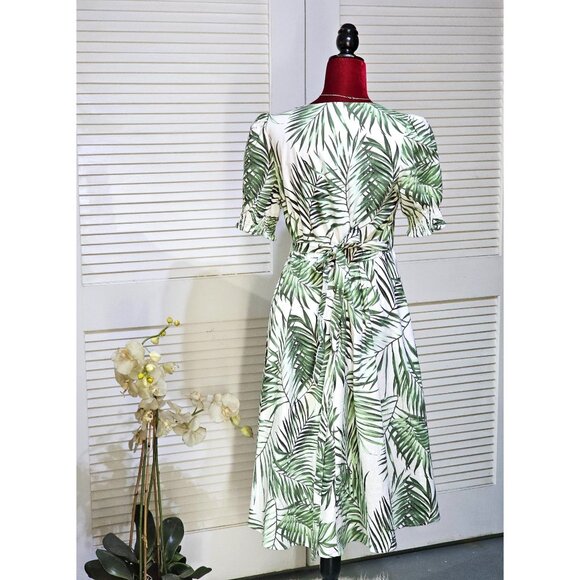 Alex Marie Women's Ashlyn Wrap Palm Paradise Print Linen Blend Dress Sz 8 2793‎ - Picture 6 of 10